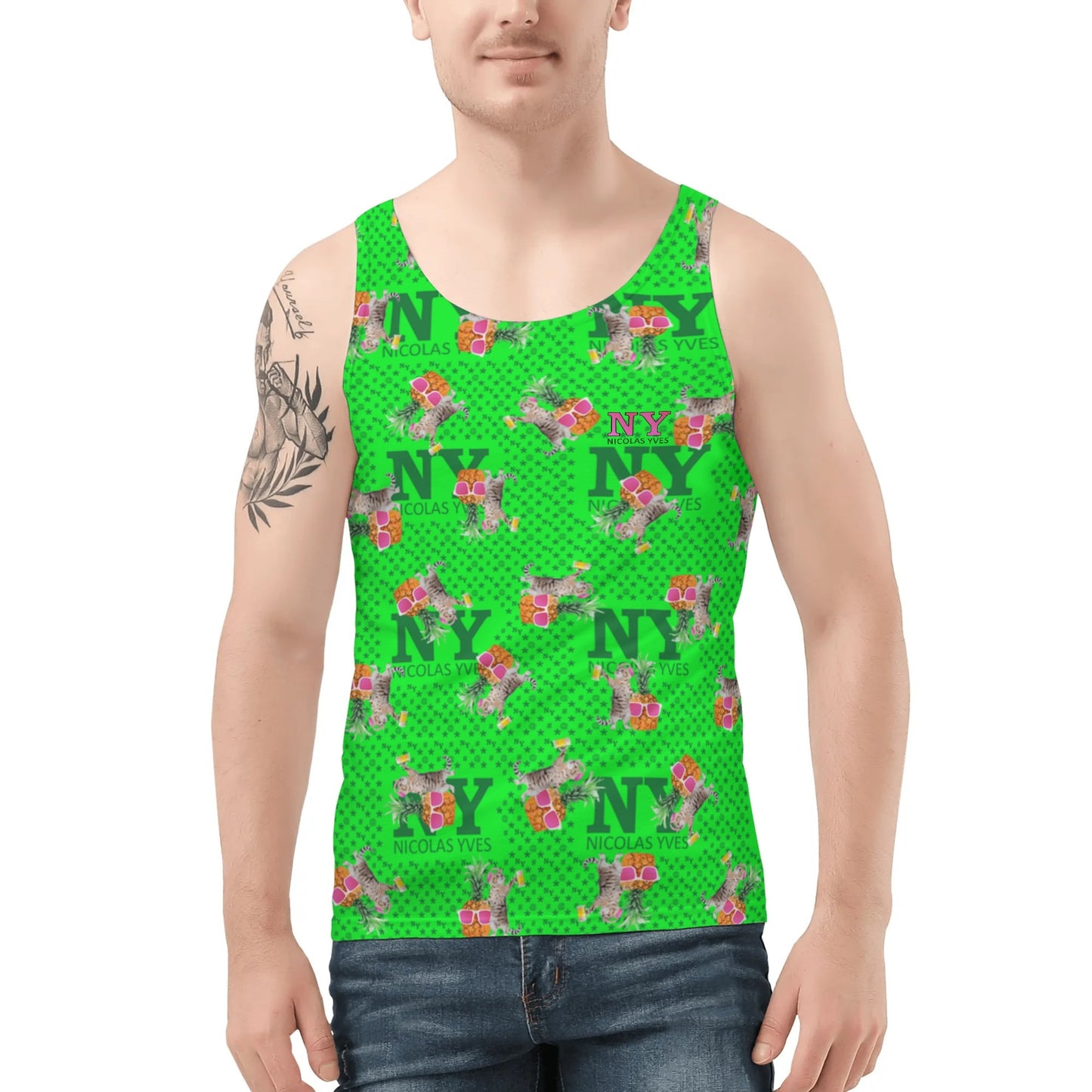 Un Marcel, des Chats, des Ananas et de la Bière ! Le Débardeur Des Teufeurs, Le Chananas Vert Kitsch NY de Nicolas Yves™