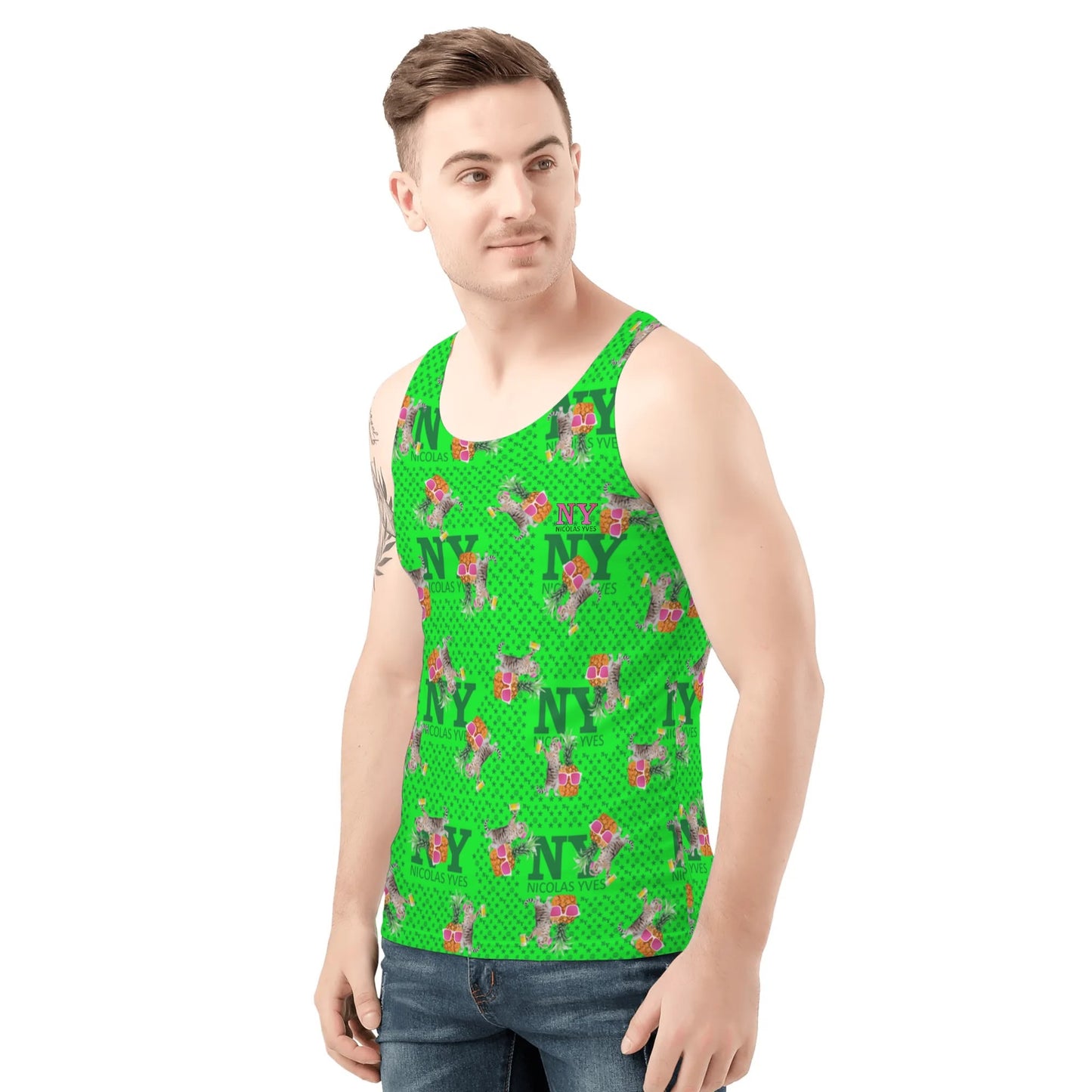 Un Marcel, des Chats, des Ananas et de la Bière ! Le Débardeur Des Teufeurs, Le Chananas Vert Kitsch NY de Nicolas Yves™