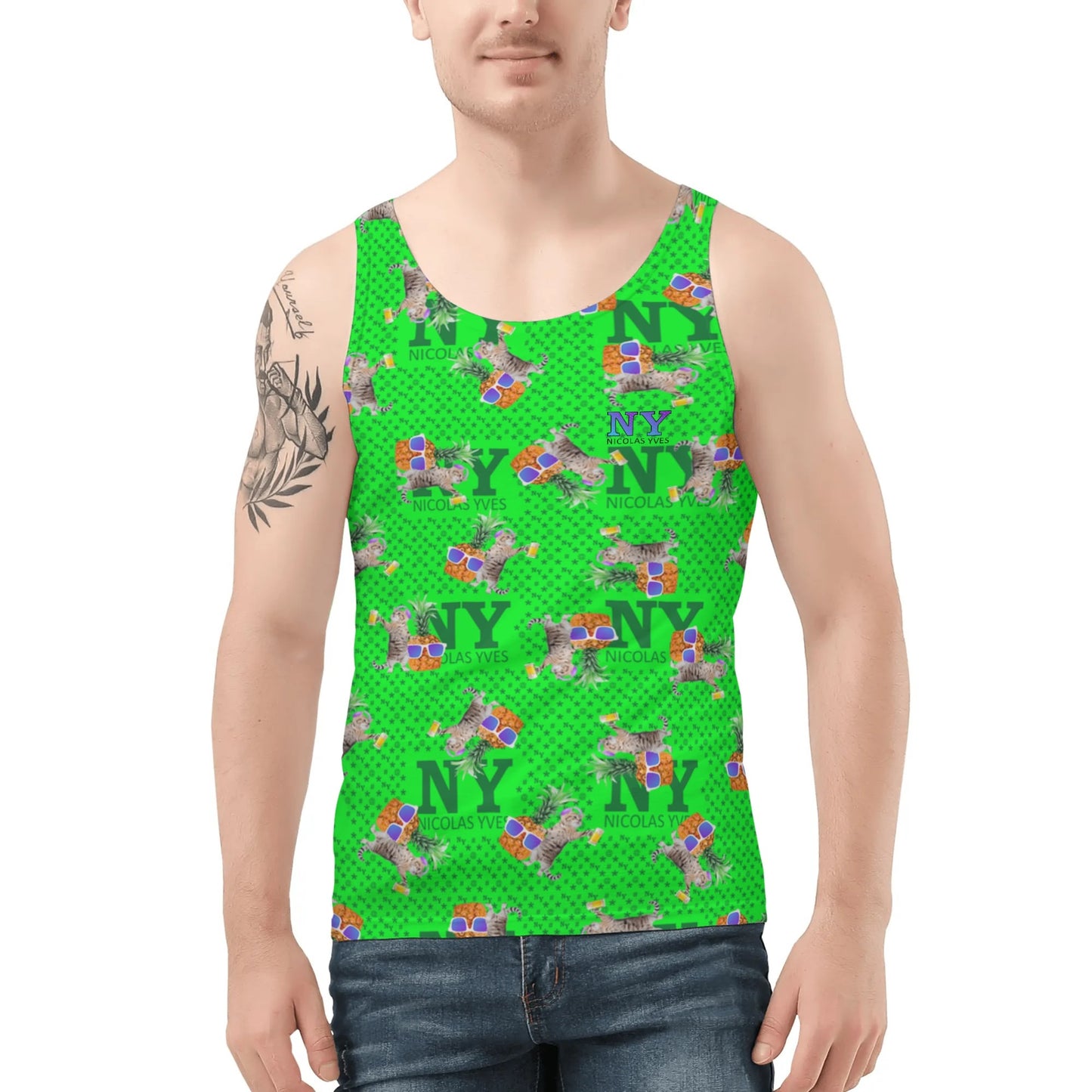 Un Marcel, des Chats, des Ananas et de la Bière ! Le Débardeur Des Teufeurs, Le Chananas Vert Kitsch NY de Nicolas Yves™