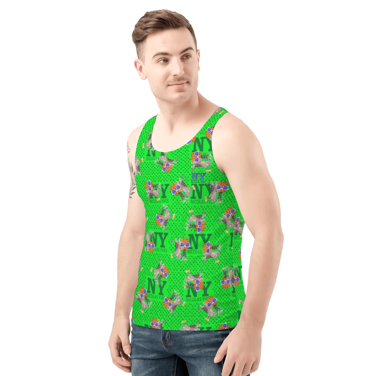 Un Marcel, des Chats, des Ananas et de la Bière ! Le Débardeur Des Teufeurs, Le Chananas Vert Kitsch NY de Nicolas Yves™