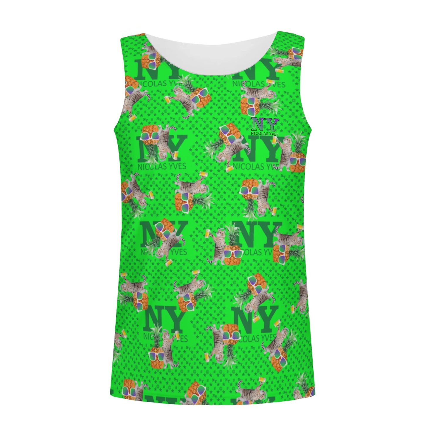 Un Marcel, des Chats, des Ananas et de la Bière ! Le Débardeur Des Teufeurs, Le Chananas Vert Kitsch NY de Nicolas Yves™