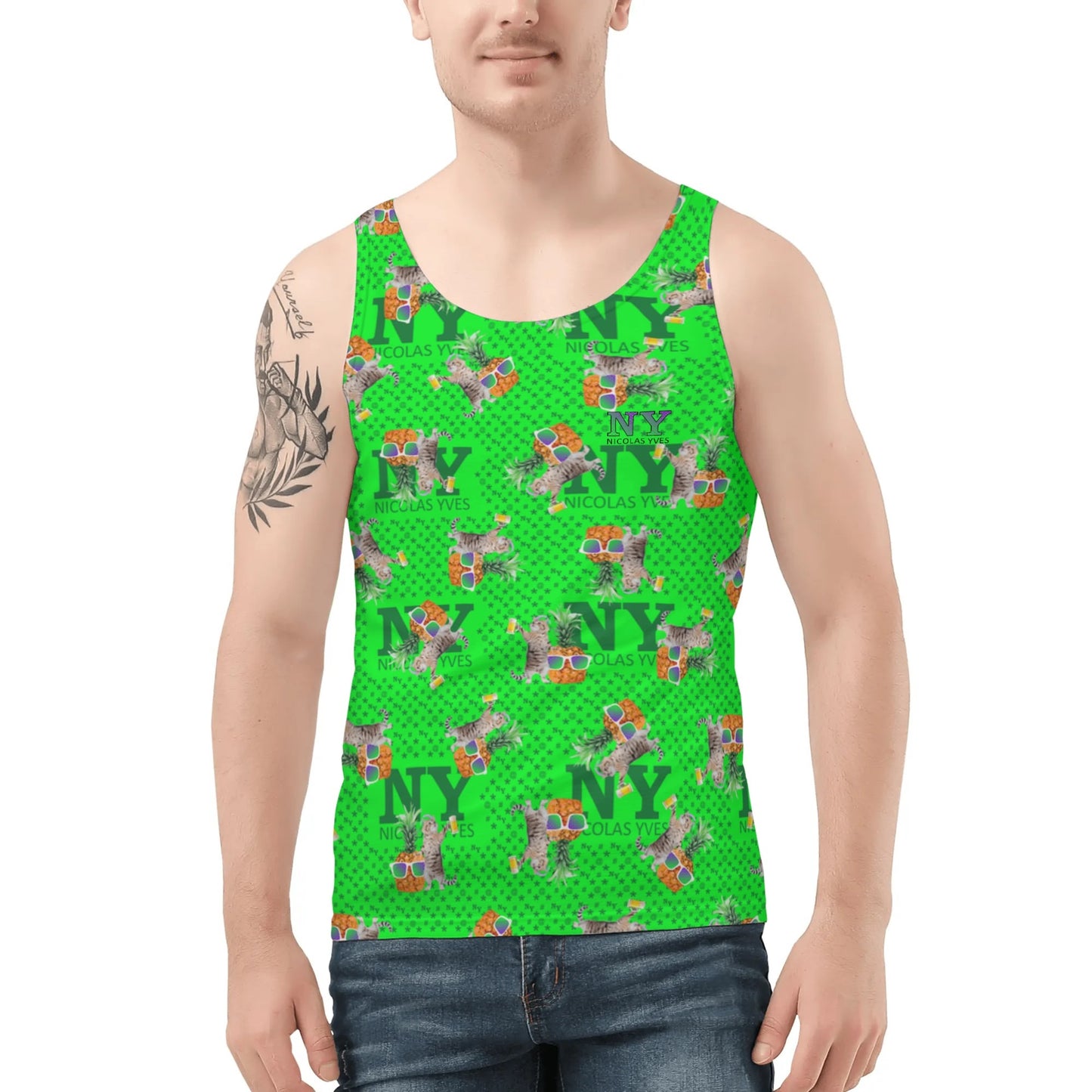 Un Marcel, des Chats, des Ananas et de la Bière ! Le Débardeur Des Teufeurs, Le Chananas Vert Kitsch NY de Nicolas Yves™