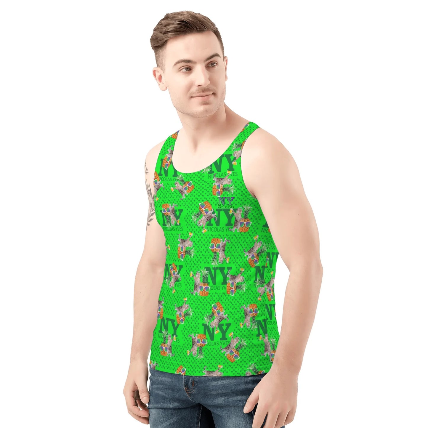 Un Marcel, des Chats, des Ananas et de la Bière ! Le Débardeur Des Teufeurs, Le Chananas Vert Kitsch NY de Nicolas Yves™