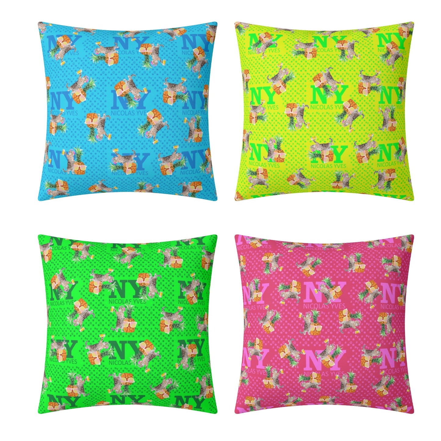 4 HOUSSES DE COUSSIN NY de Nicolas Yves™  - Bleu, Jaune, Vert, Rose