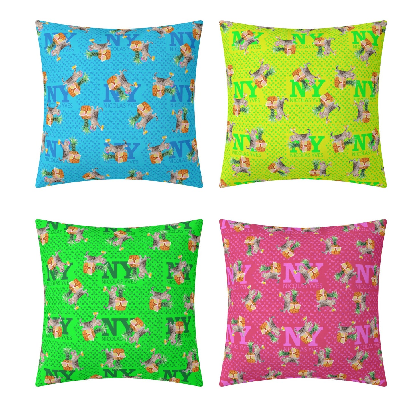 4 HOUSSES DE COUSSIN NY de Nicolas Yves™  - Bleu, Jaune, Vert, Rose